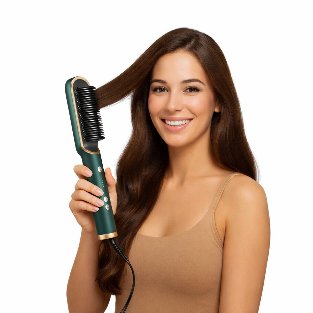 Modelo usando el cepillo alisador